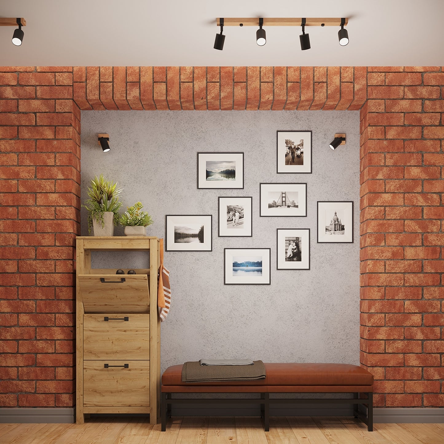 FAGER cilindrische wandlamp zwart/naturel hout