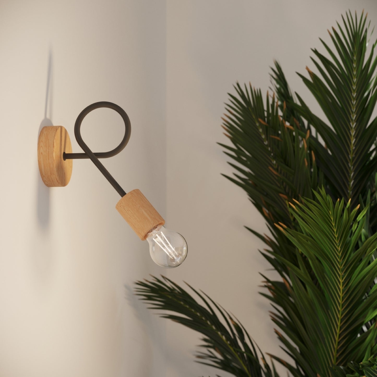 EMBER design wandlamp zwart/naturel hout