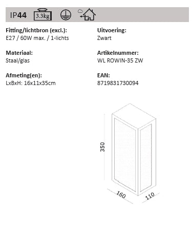 Wandlamp ROWIN 35cm
