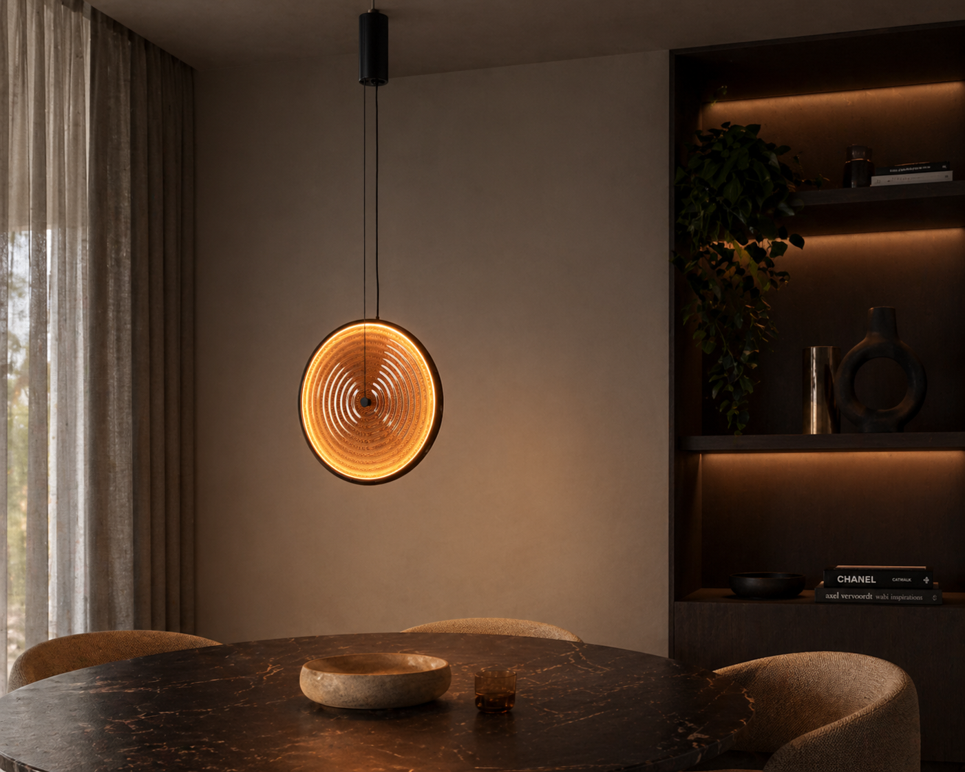 Aurivo LED pendant lamp round glass 22W 3000K | smoked glass / amber glass | black