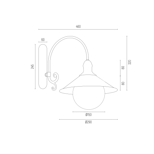 Erba Bis wandlamp technische tekening met afmetingen