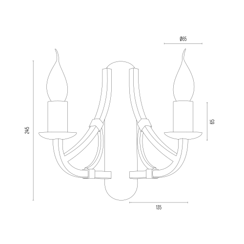 Lorenzo 2-lichts wandlamp technische tekening met afmetingen