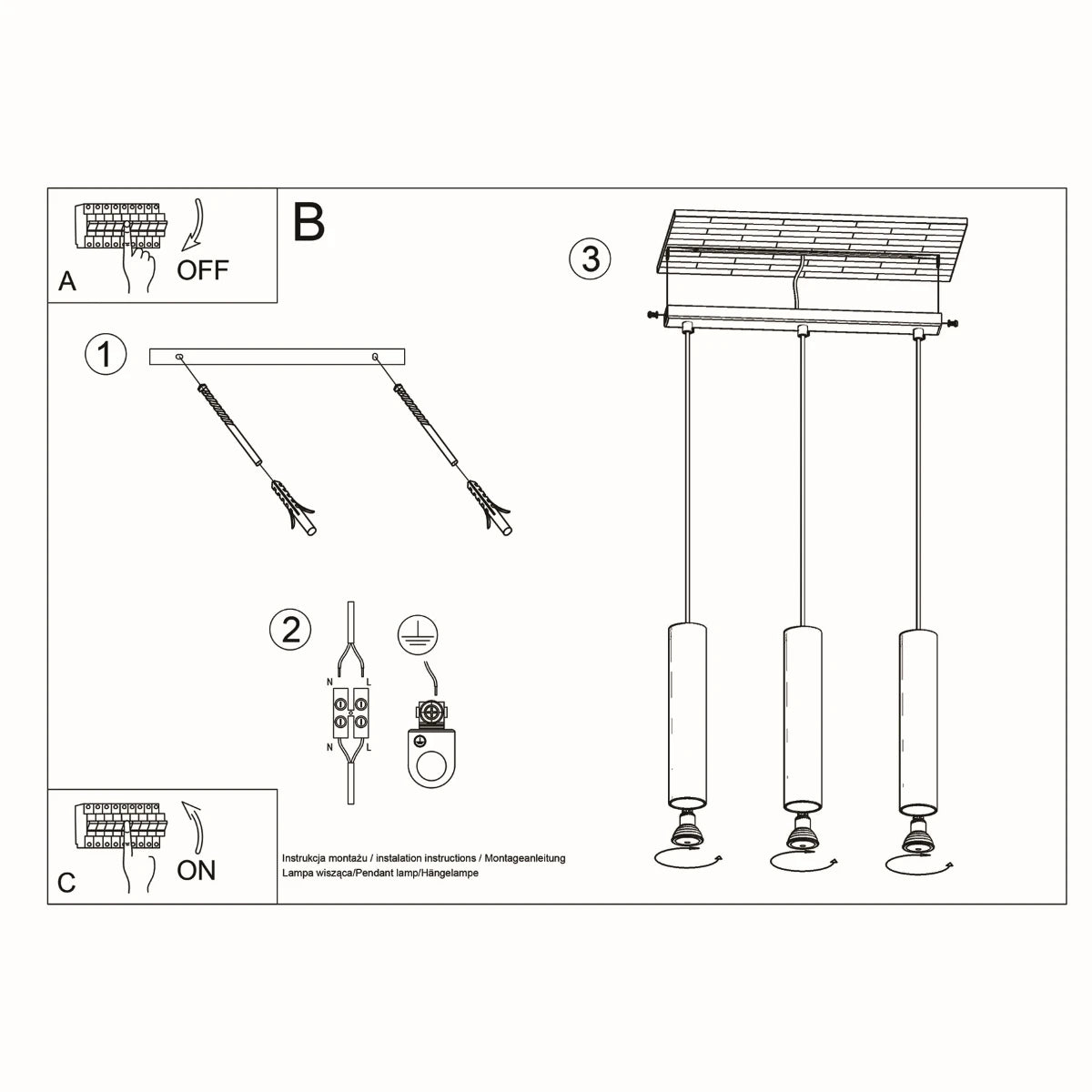 Zenith Trio 45 | 3-light cylinder pendant lamp | 45 cm
