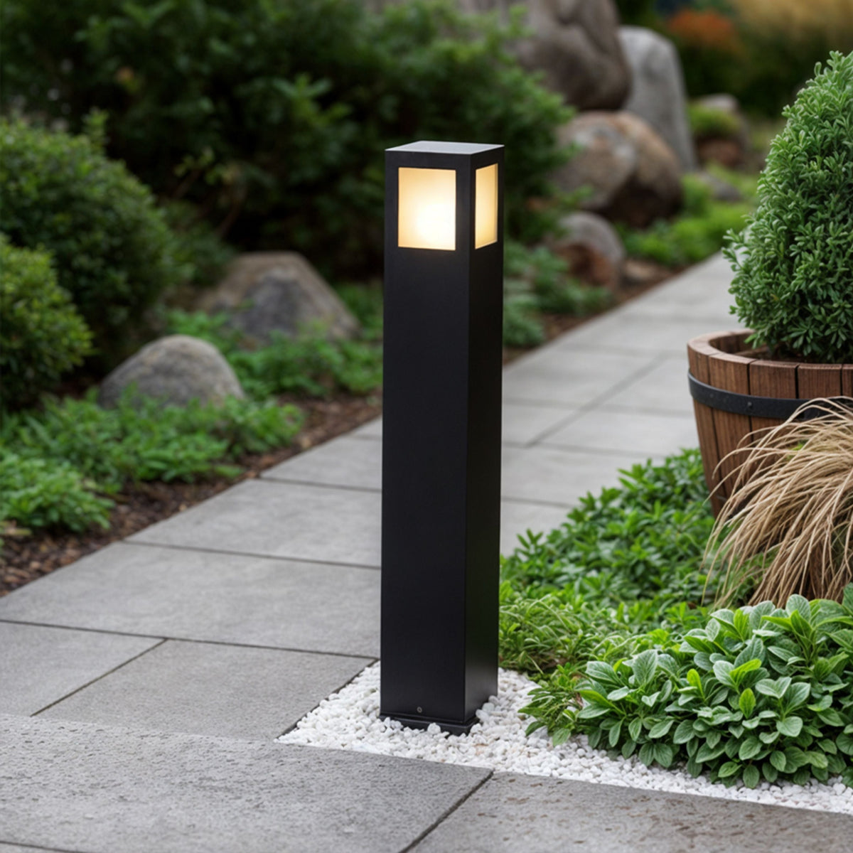 PONDER 65 | tuinsokkel 65 cm met satijnglas | E27 | IP44 | zwart | met of zonder lichtbron