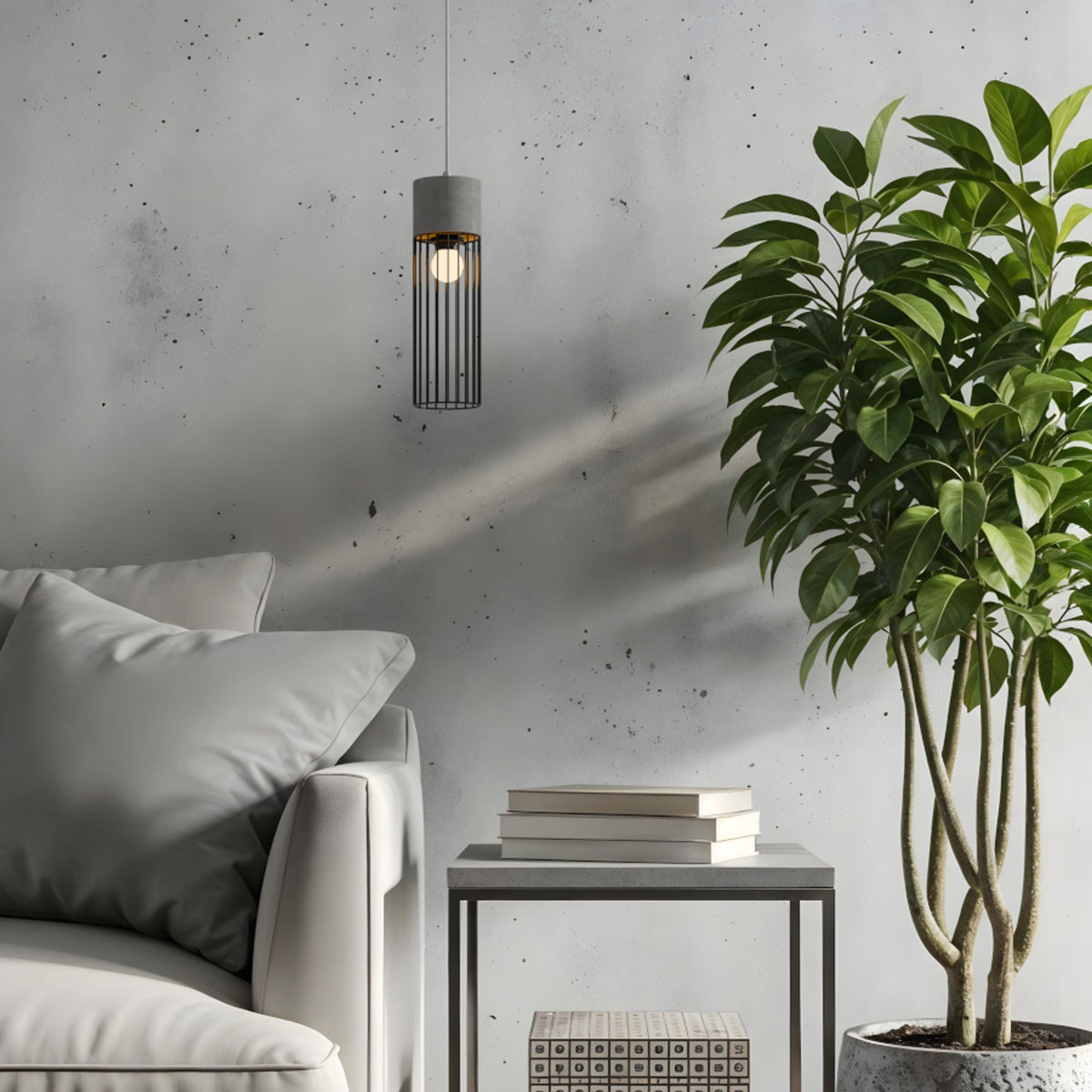 BURTON | betonnen hanglamp met draadkap | E27 | 40 cm hoog | met of zonder lichtbron