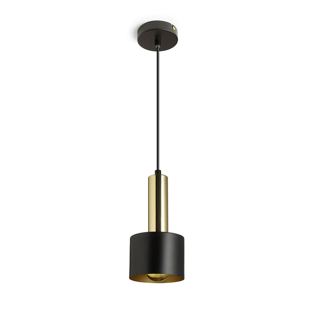 GIULIA 12 | kleine metalen hanglamp met textielkabel | E27 | 12 cm | wit of zwart met messing | met of zonder lichtbron