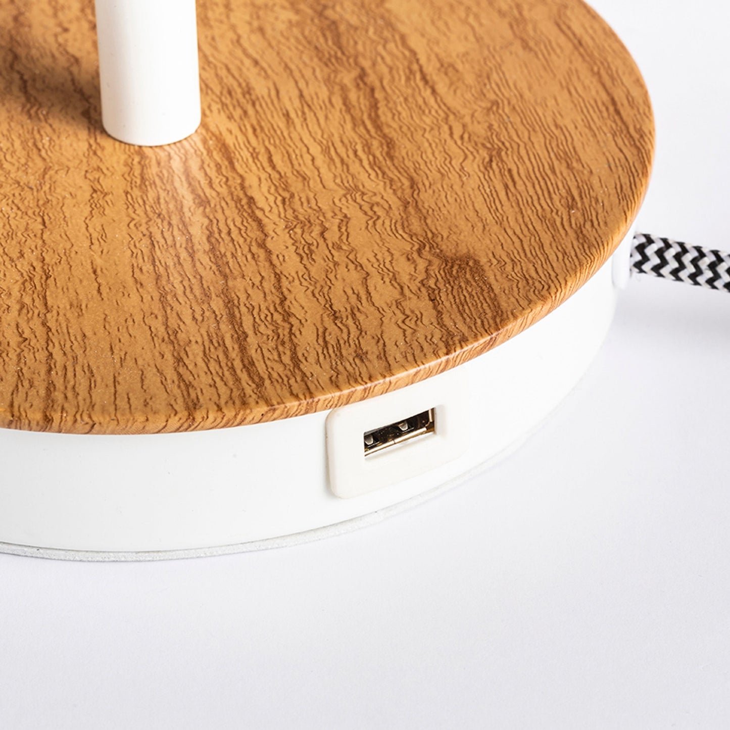 KEITH/ALVIS | tafellamp met USB-poort en textielkap | E27 max 11W | 50 cm | wit/beuk