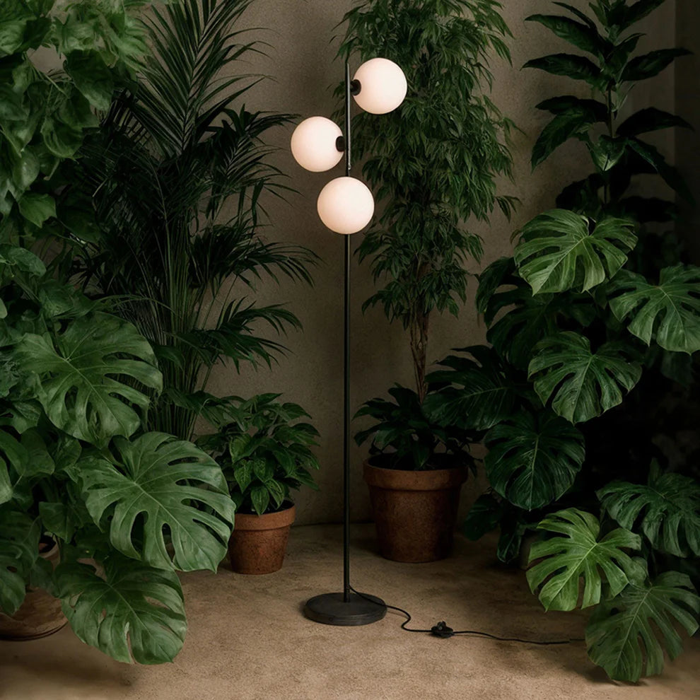 Opal glass floor lamp | 3-shade design | matte black base