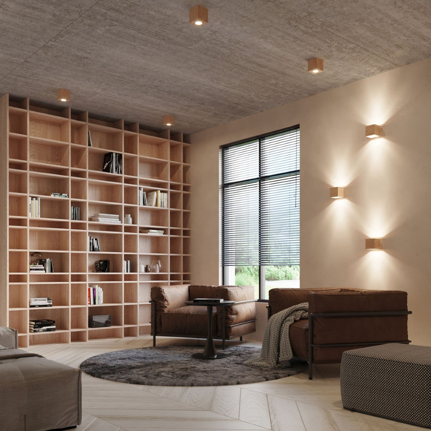 QUAD wandlamp beton naturel hout
