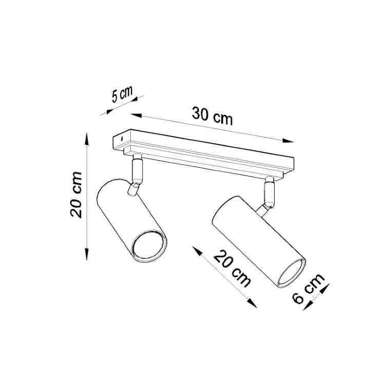 DIREZIONE 2 | plafondlamp | 2 spots cilinder | GU10 zwart