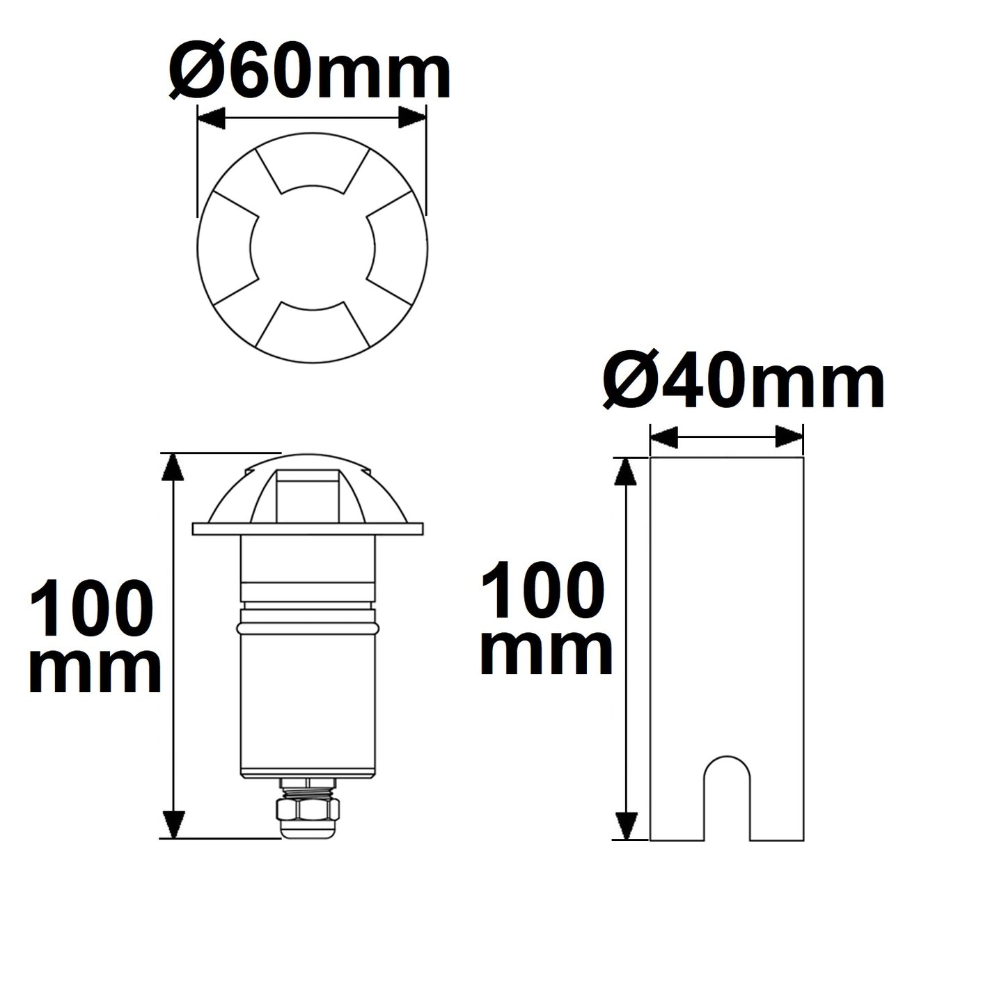 Zemní svítidlo černé Ø60 4-stranné | 3W 60° 3000K | IP67