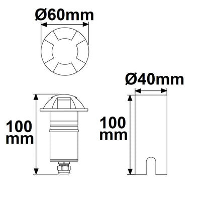 Zemní svítidlo černé Ø60 4-stranné | 3W 60° 3000K | IP67