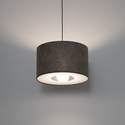 LAGO hanglamp met grijze stoffen kap in sfeervol interieur