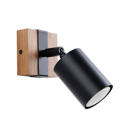 FAGER cilindrische wandlamp zwart/naturel hout
