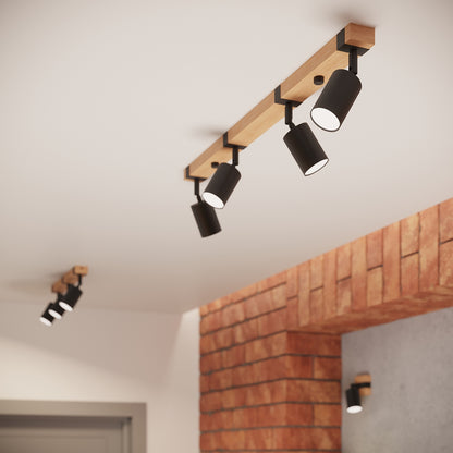 FAGER cilindrische wandlamp zwart/naturel hout