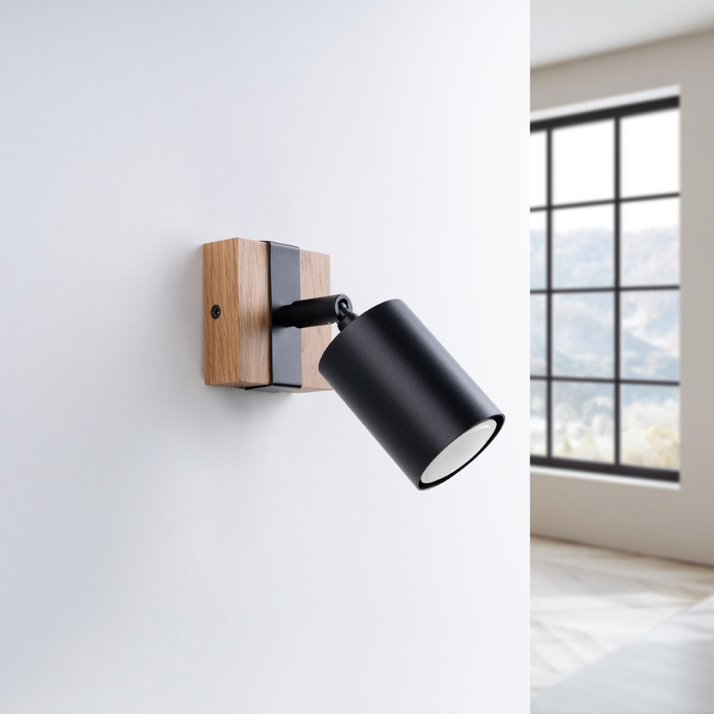 FAGER cilindrische wandlamp zwart/naturel hout