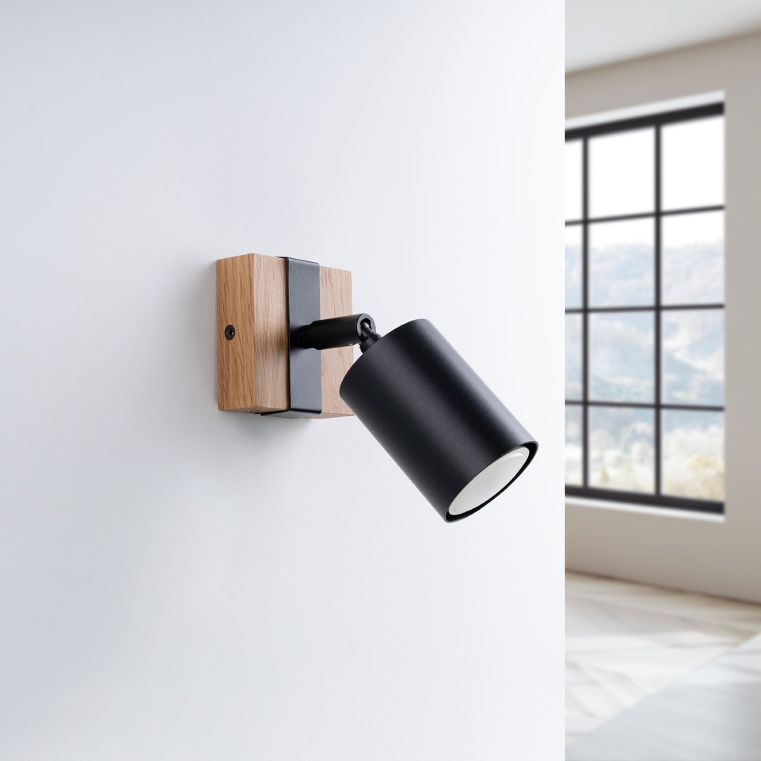 FAGER cilindrische wandlamp zwart/naturel hout