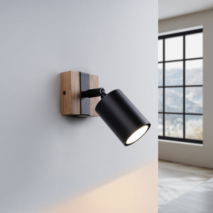 FAGER cilindrische wandlamp zwart/naturel hout