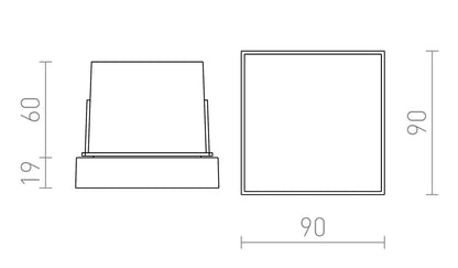 DEJAVU SQ 9 maattekening inbouwmaat 7,2 x 7,5 cm