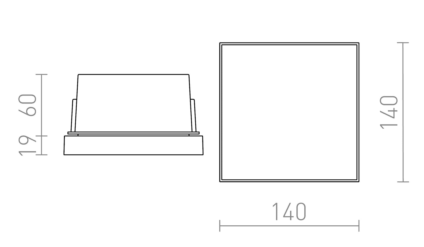 DEJAVU SQ 14 maattekening inbouwmaat 10,8 x 12,5 cm