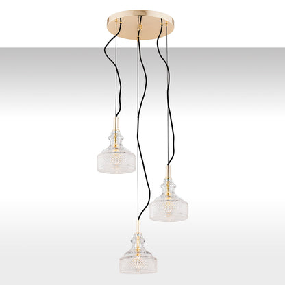 Cruz hanglamp 3-lichts Transparant-messing