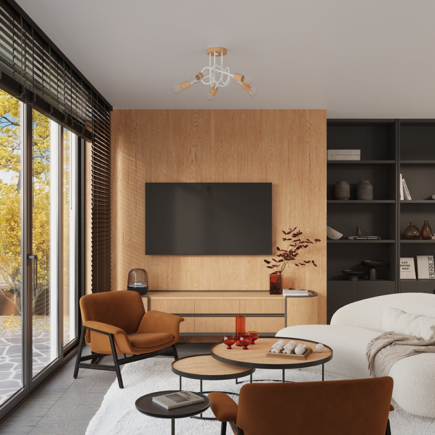 EMBER design wandlamp wit/naturel hout