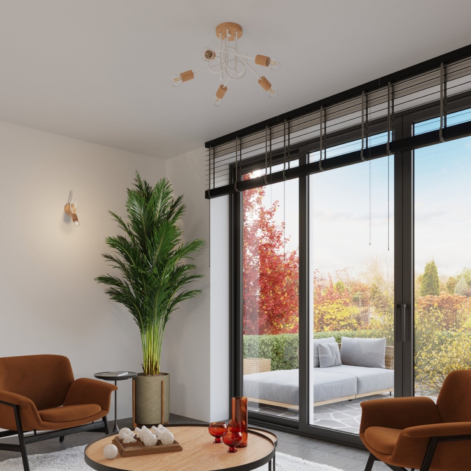 EMBER design wandlamp wit/naturel hout