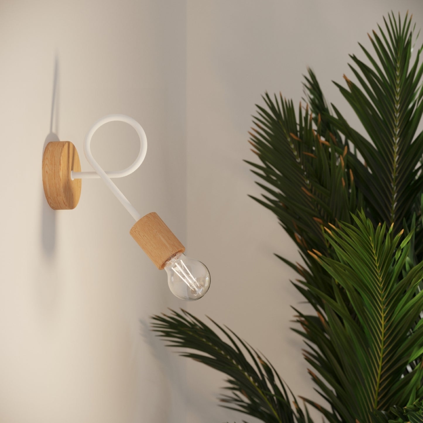 EMBER design wandlamp wit/naturel hout