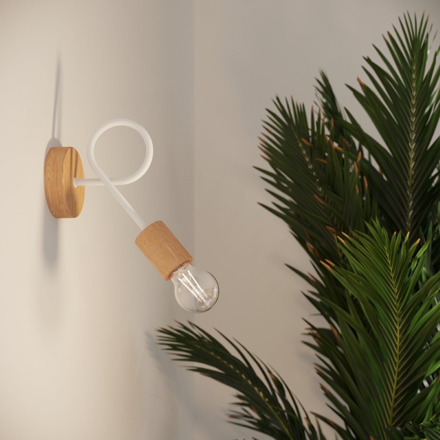 EMBER design wandlamp wit/naturel hout
