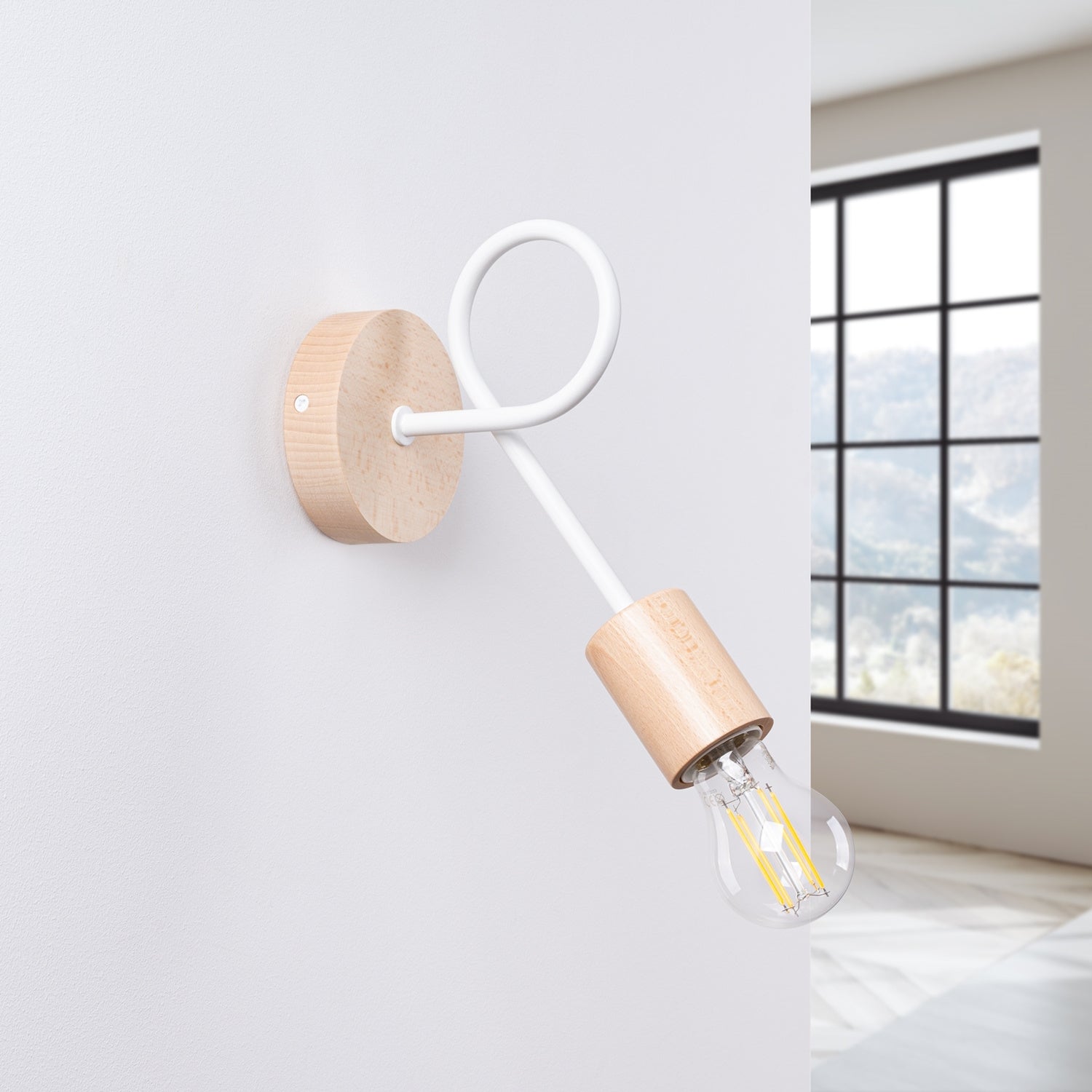 EMBER design wandlamp wit/naturel hout