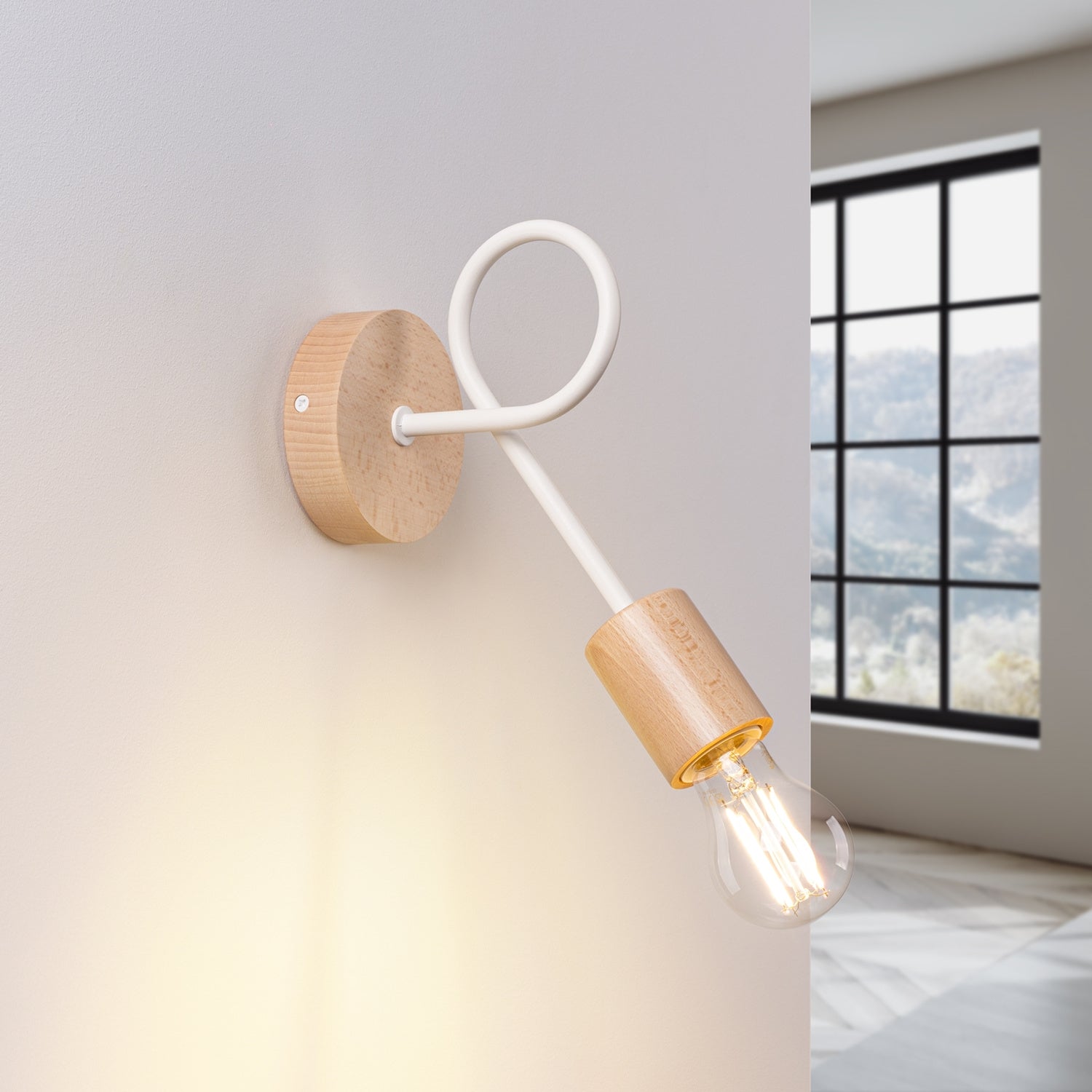 EMBER design wandlamp wit/naturel hout
