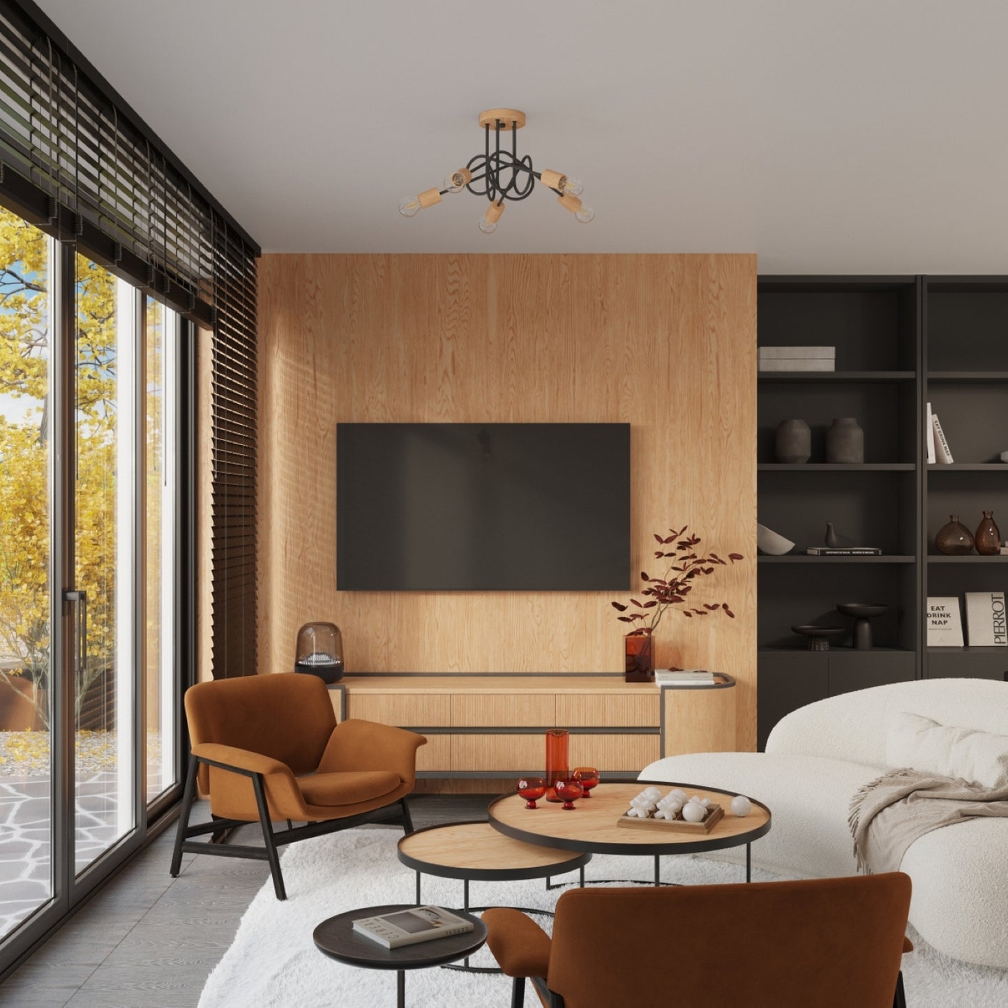 EMBER design wandlamp zwart/naturel hout