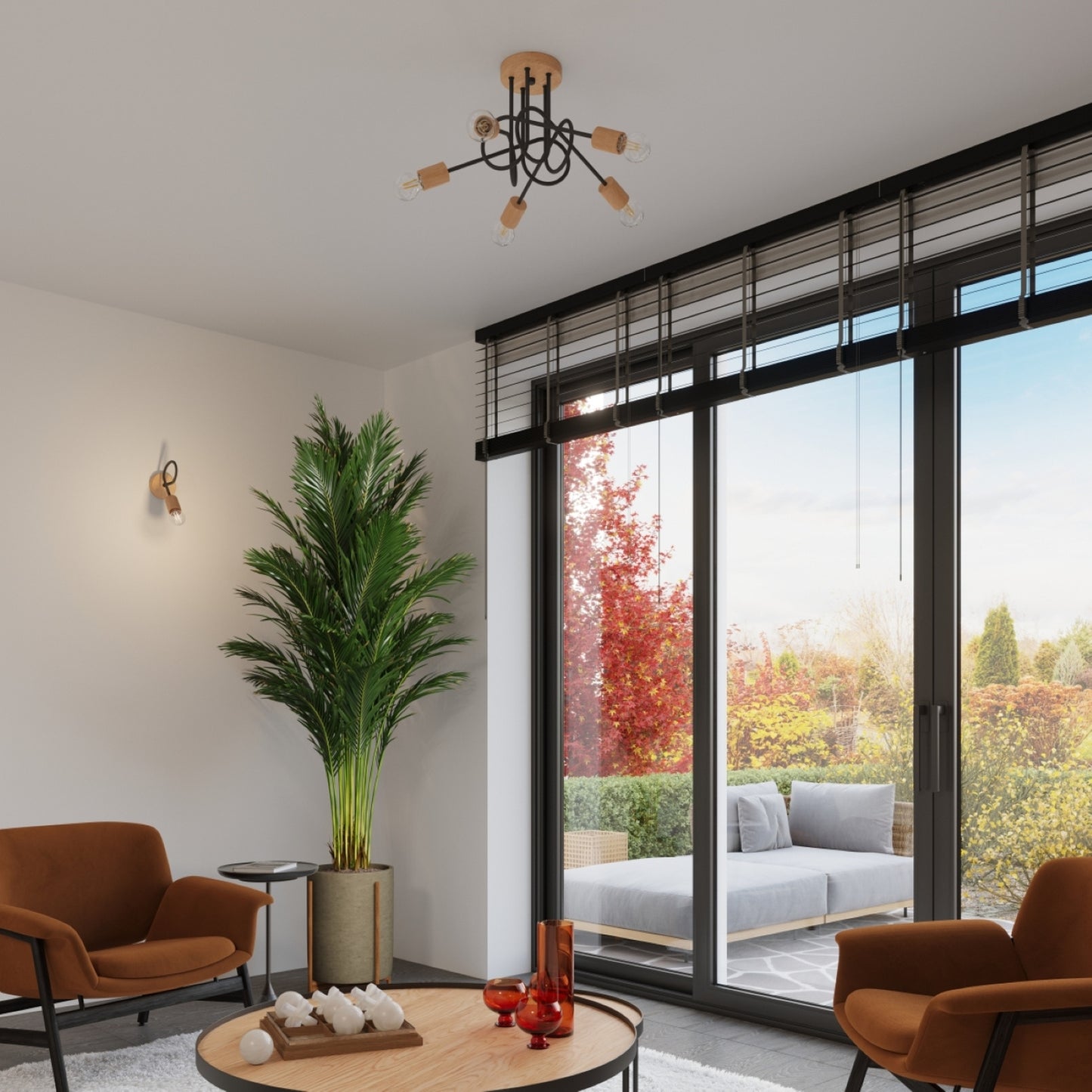 EMBER design wandlamp zwart/naturel hout