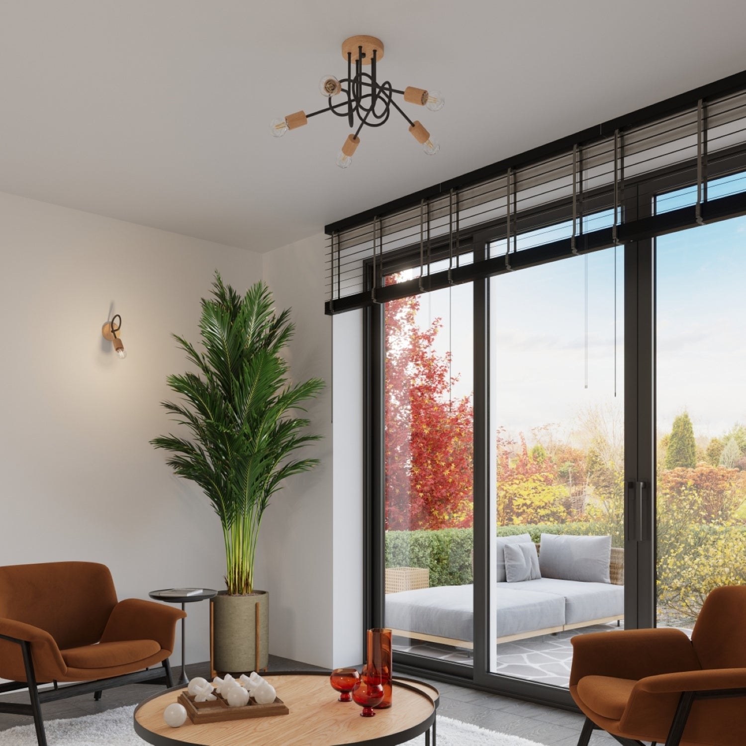 EMBER design wandlamp zwart/naturel hout