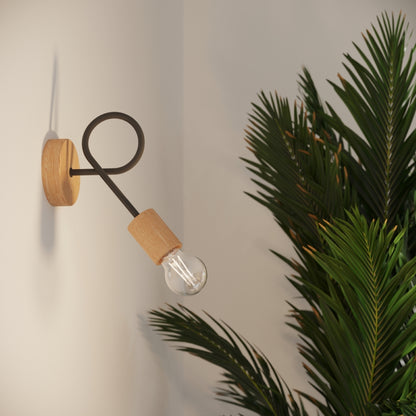EMBER design wandlamp zwart/naturel hout