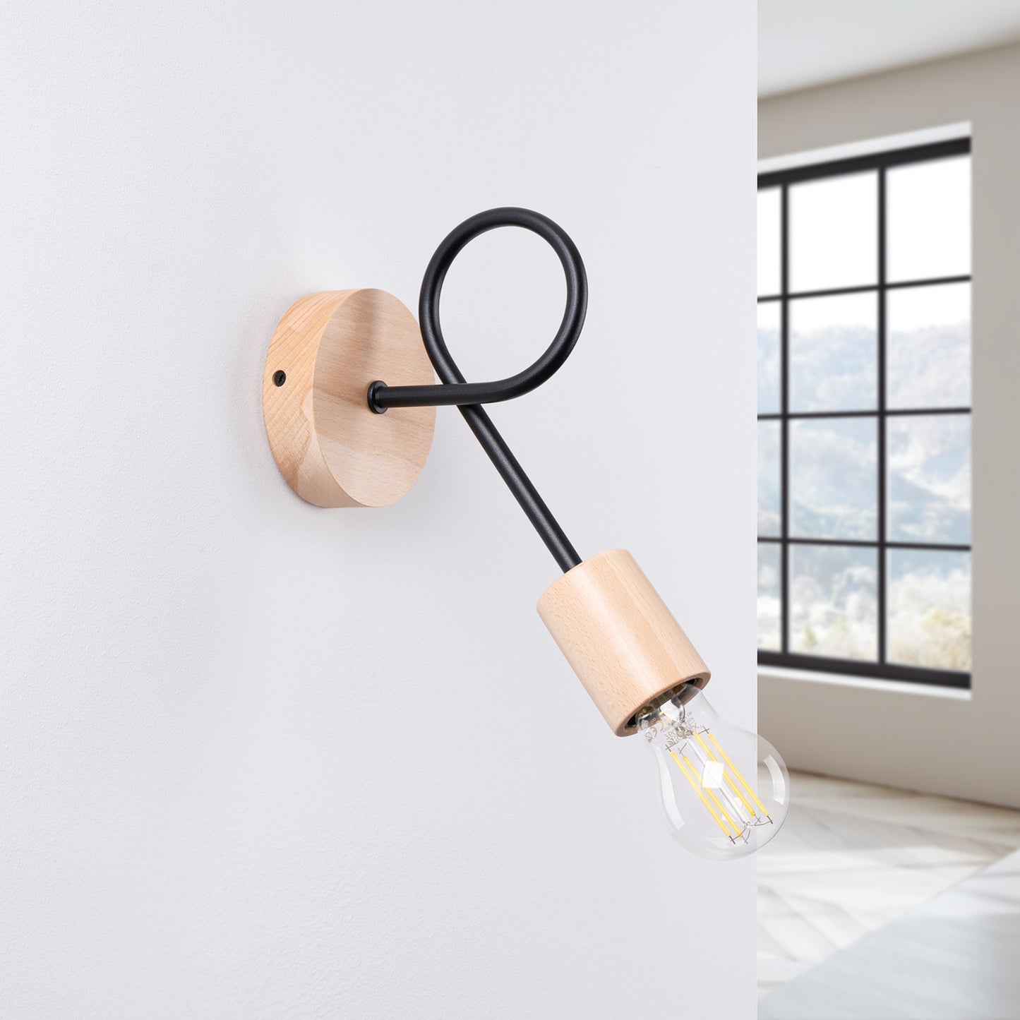EMBER design wandlamp zwart/naturel hout