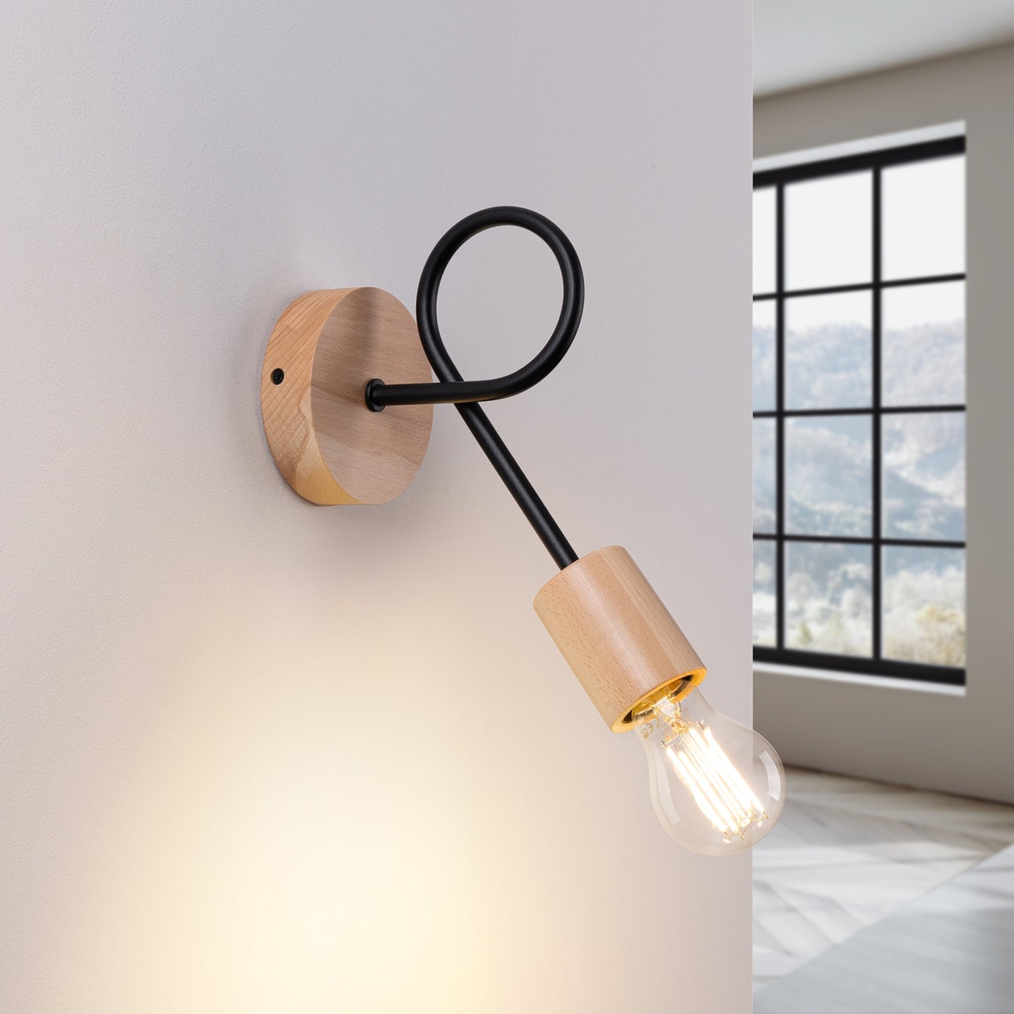 EMBER design wandlamp zwart/naturel hout