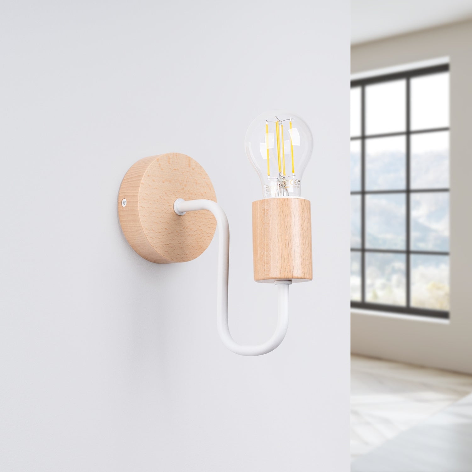 TIMBO geometrische wandlamp wit/naturel hout