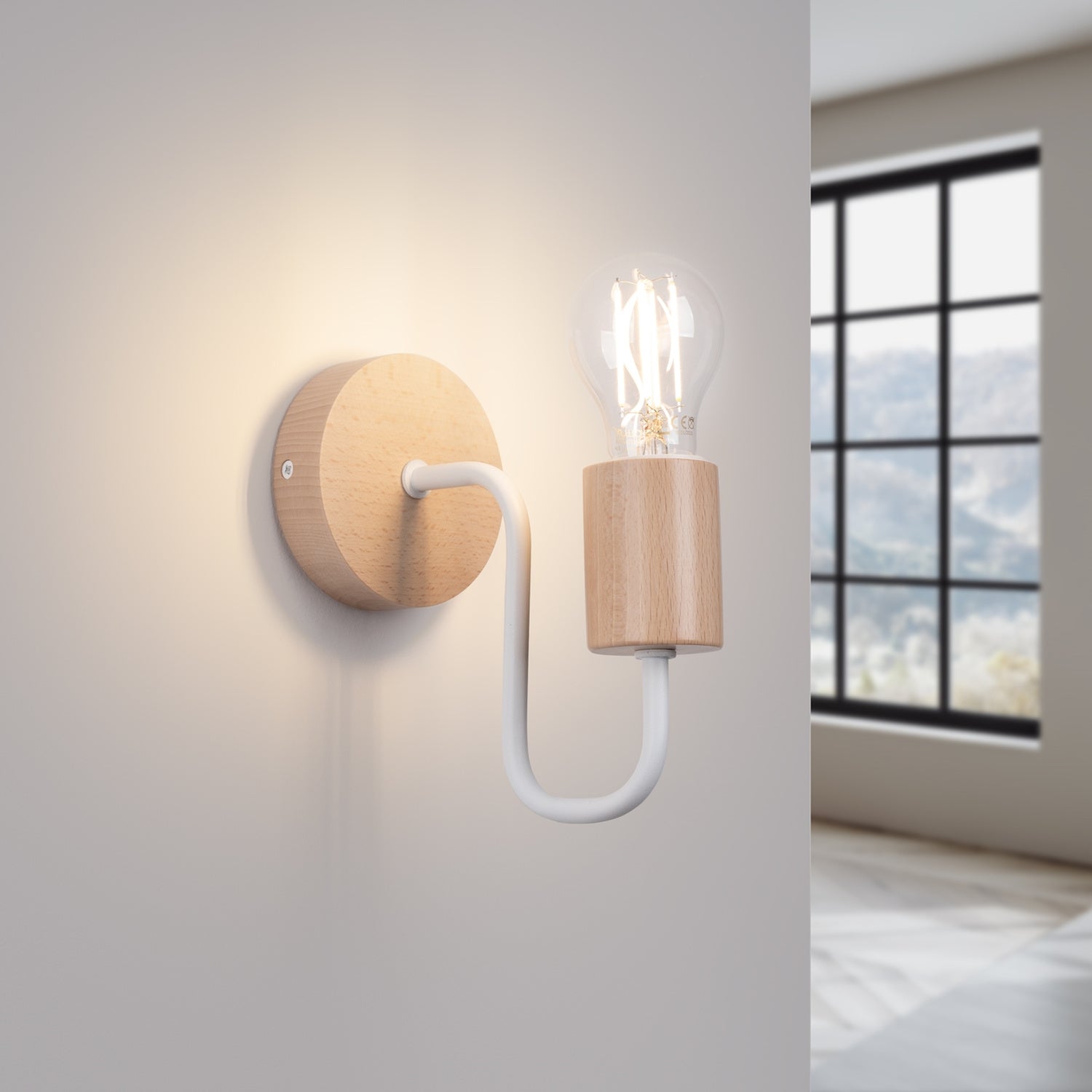TIMBO geometrische wandlamp wit/naturel hout