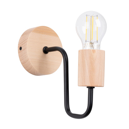 TIMBO geometrische wandlamp zwart/naturel hout