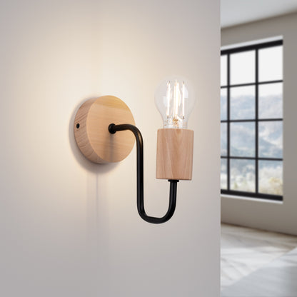 TIMBO geometrische wandlamp zwart/naturel hout