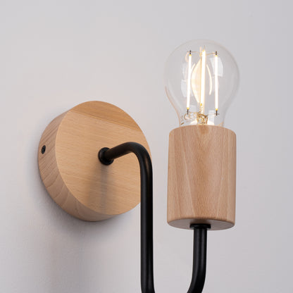 TIMBO geometrische wandlamp zwart/naturel hout