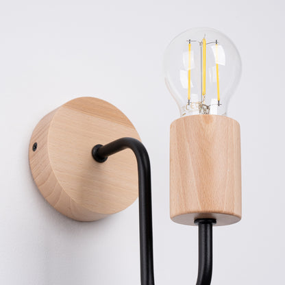 TIMBO geometrische wandlamp zwart/naturel hout