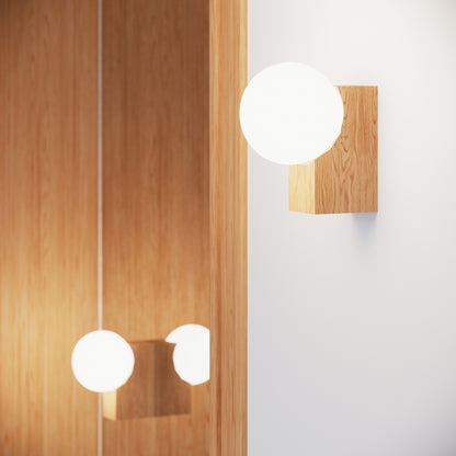 BULBO cilindrische wandlamp naturel hout/wit