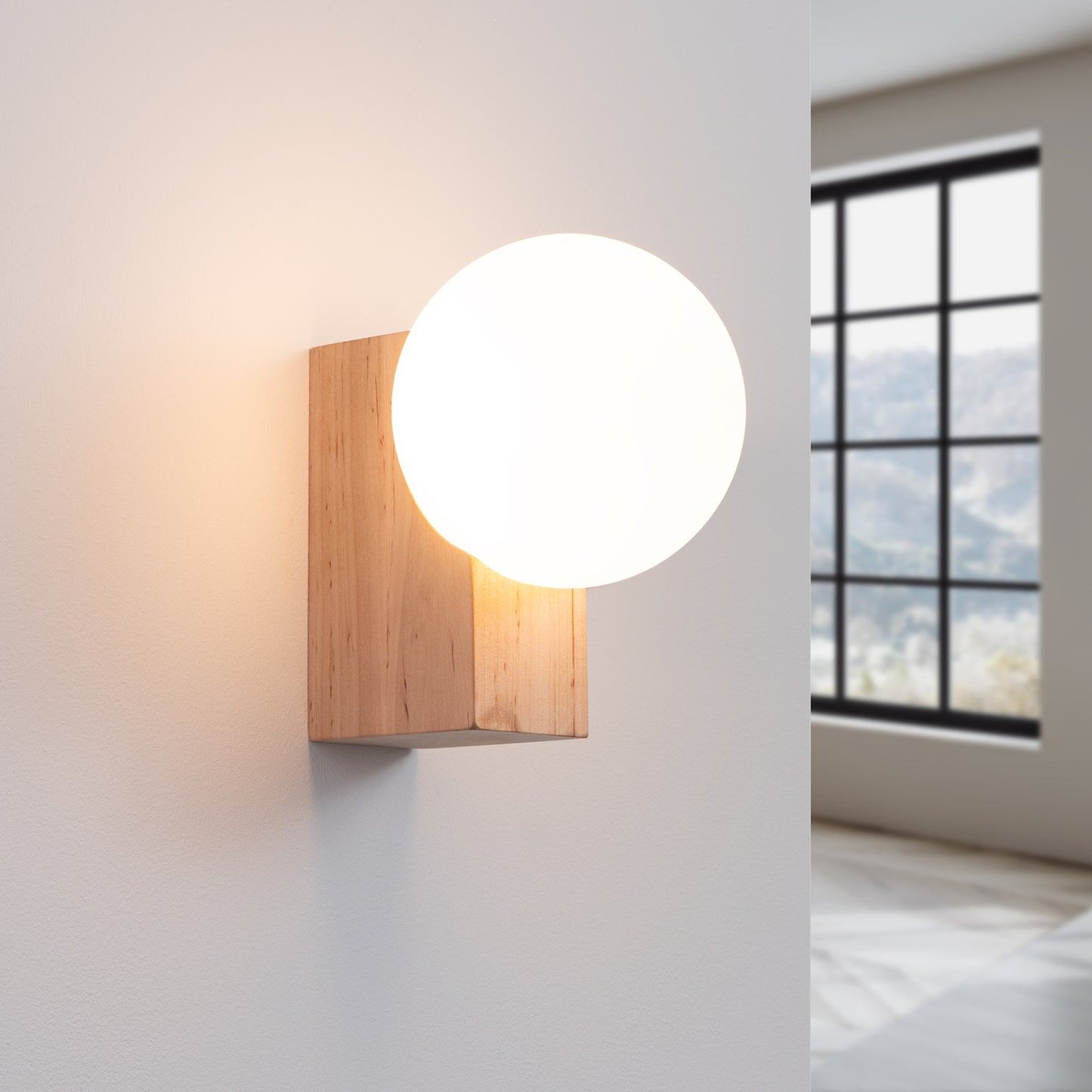 BULBO cilindrische wandlamp naturel hout/wit