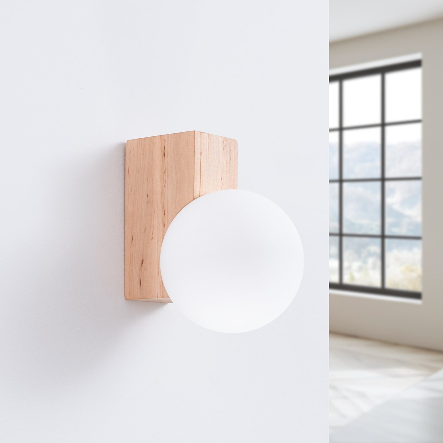 BULBO cilindrische wandlamp naturel hout/wit