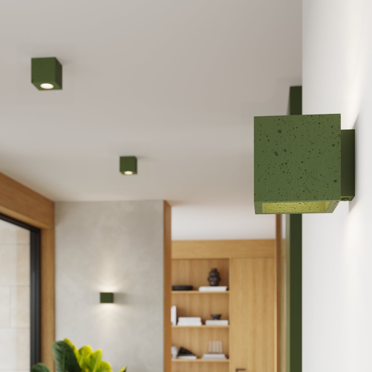 QUAD wandlamp beton olijfgroen