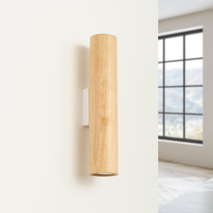 LINO cilindrische wandlamp naturel hout/wit