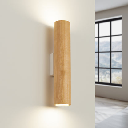 LINO cilindrische wandlamp naturel hout/wit