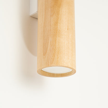 LINO cilindrische wandlamp naturel hout/wit